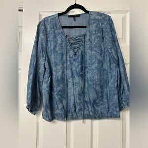 White House Black Market Blue Acid Wash Blouse